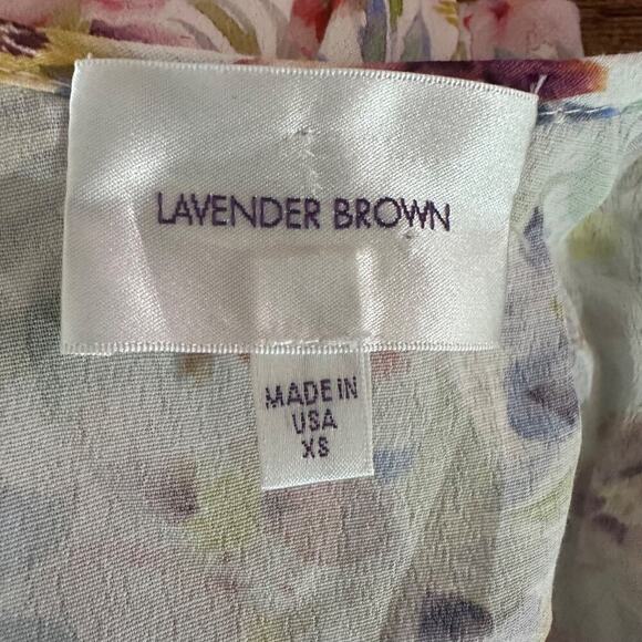 Lavender Brown Womens Cocktail Party Dress Size XS Wedding Guest Floral Ruffle - Picture 4 of 5